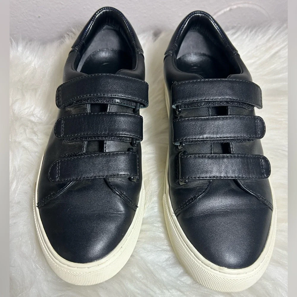 Tory Burch Sport Triple Strap Sneakers Slip On Leather Black Shoes Size 6.5